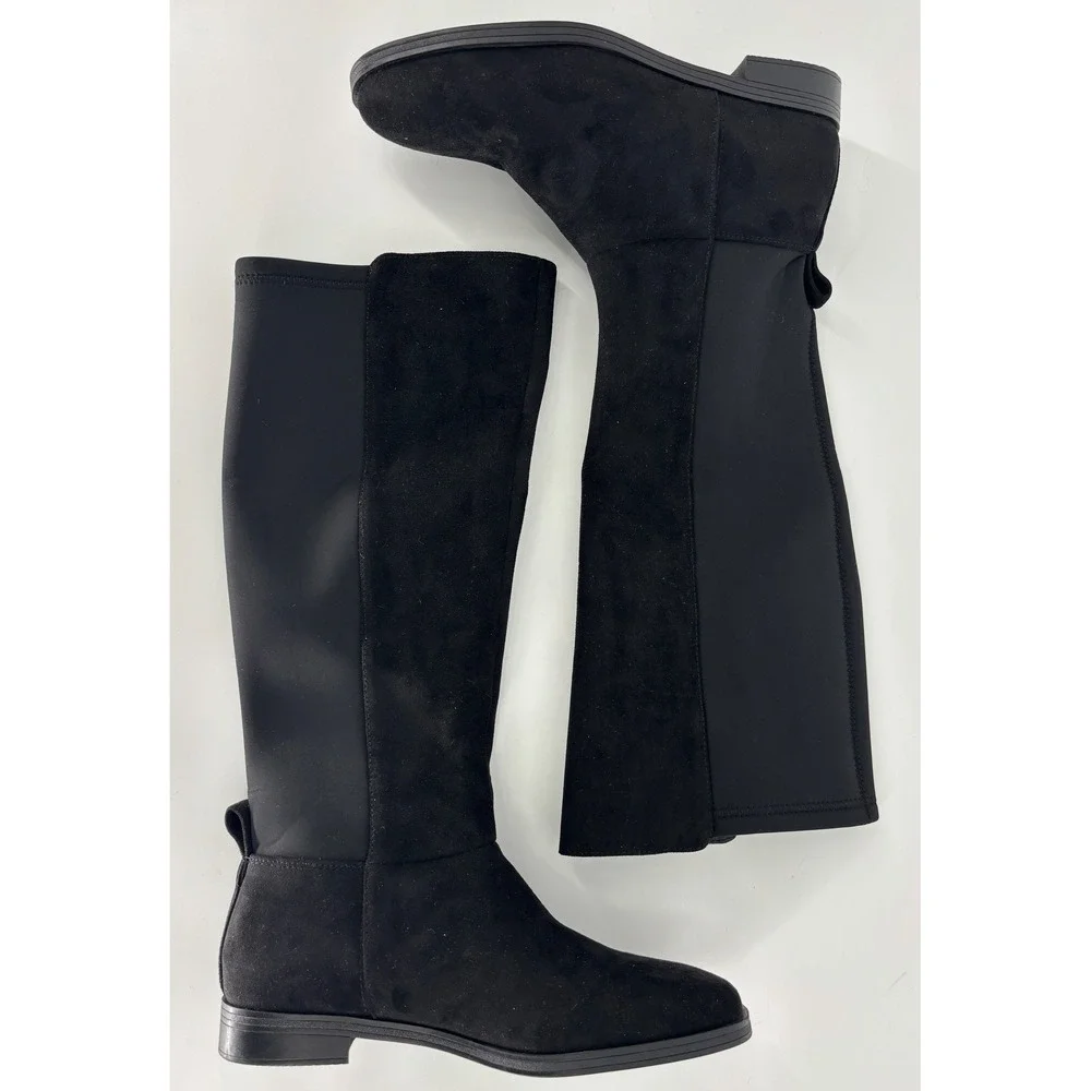 Splendid Manny Knee High Boot Black Women Size 8.5 Faux Suede Low Heel Round Toe